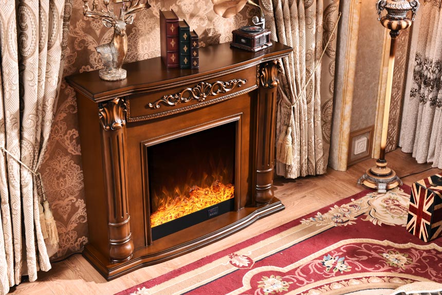 side view of freestanding electric fireplace