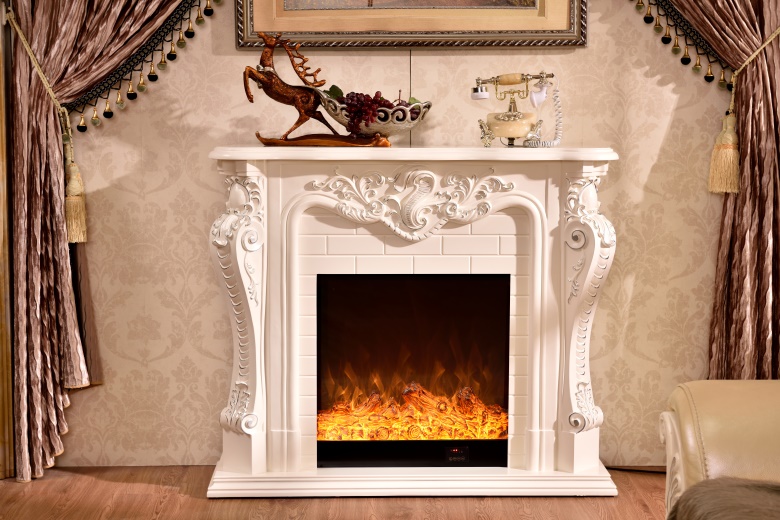 front view of oak electric fireplace