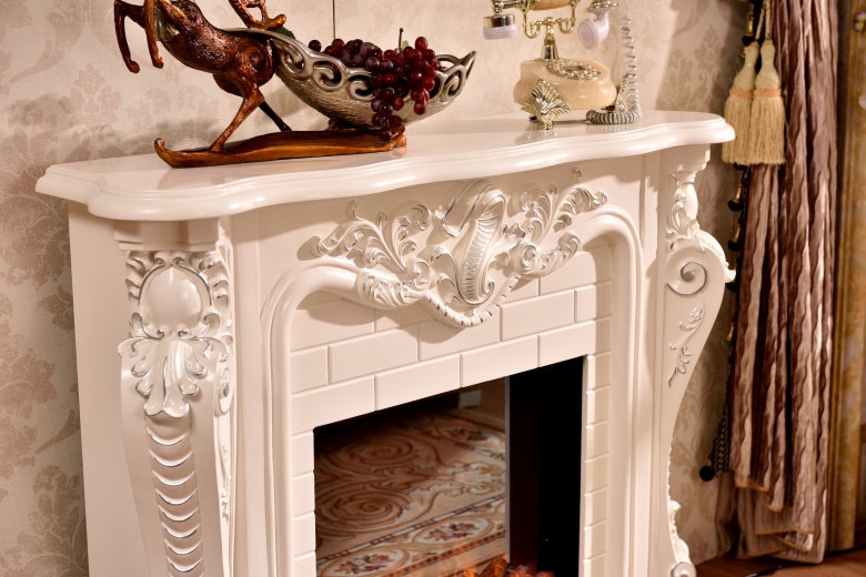 detail view of oak electric fireplace