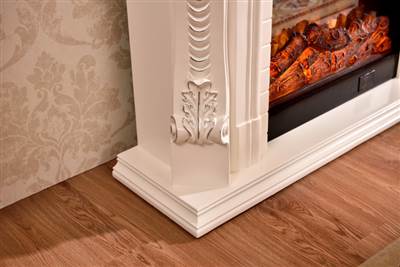 detail of oak electric fireplace